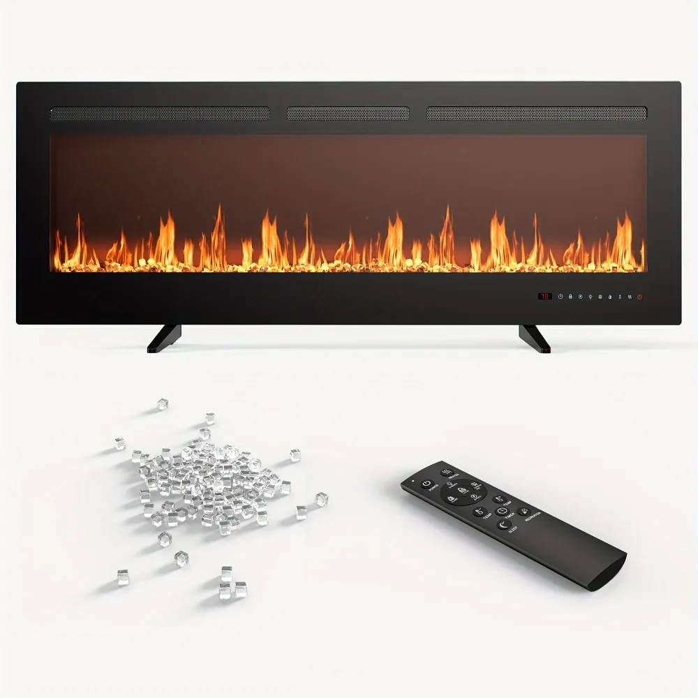 50 Inch Electric Fireplace Heater with Touch Screen, Remote Control, Timer - 1500W Linear Flame, Adjustable Color Chimney