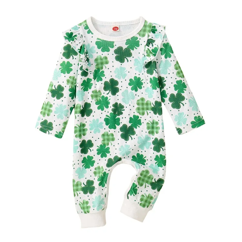 

Newborn Baby Girl St Patricks Outfits Infant Ireland Clover Ruffle Romper Lucky Charm Jumpsuit Bodysuit