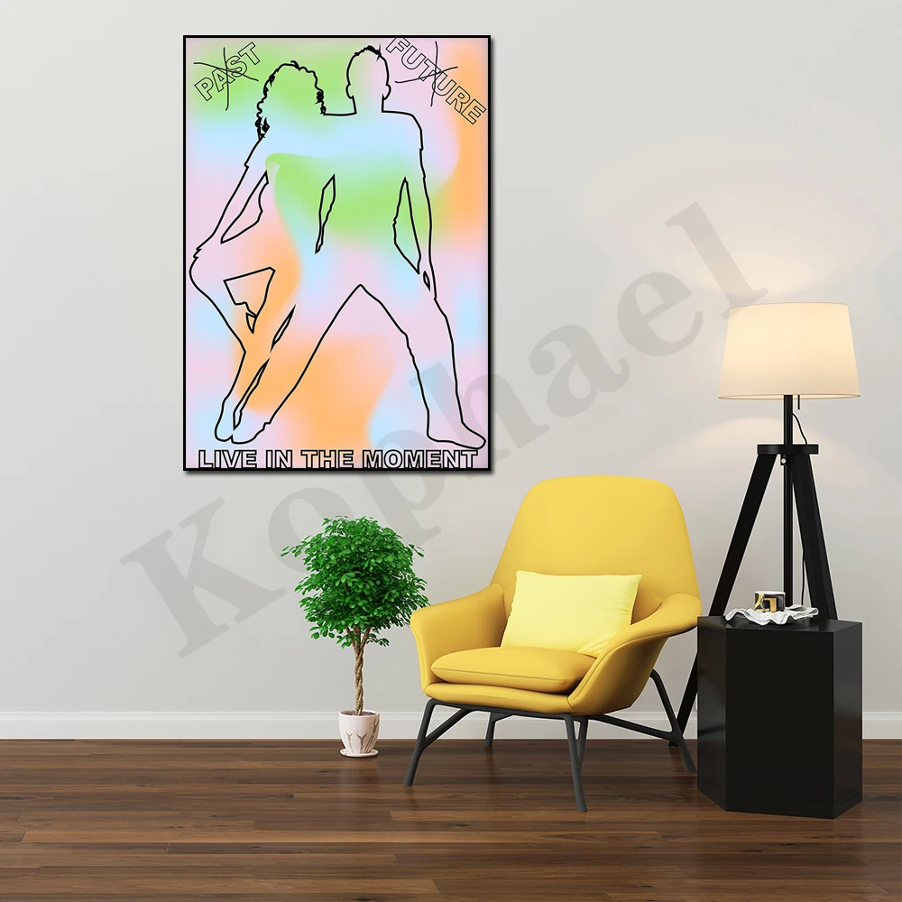 Affiche murale de danse psychédélique, nickel é rétro, Live In The Moment, Affirmation Dance Print Art, Halo Energy, MindownQuote, 70s