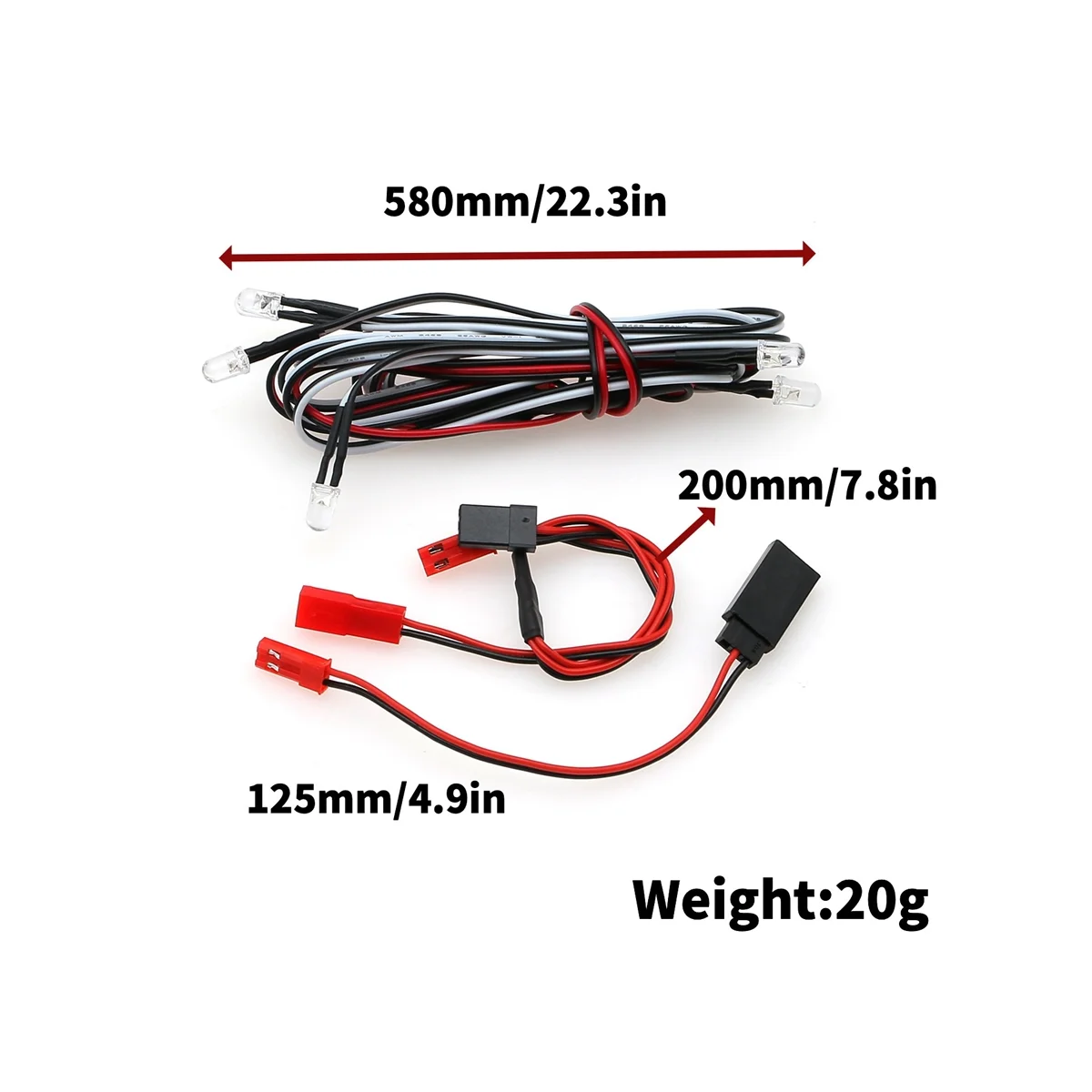 5mm 6 LED Light Kit 4 White 2 Red 5mm with Conversion Cable for 1/10 1/8 Axial SCX10 TRX4 D90 RC Car