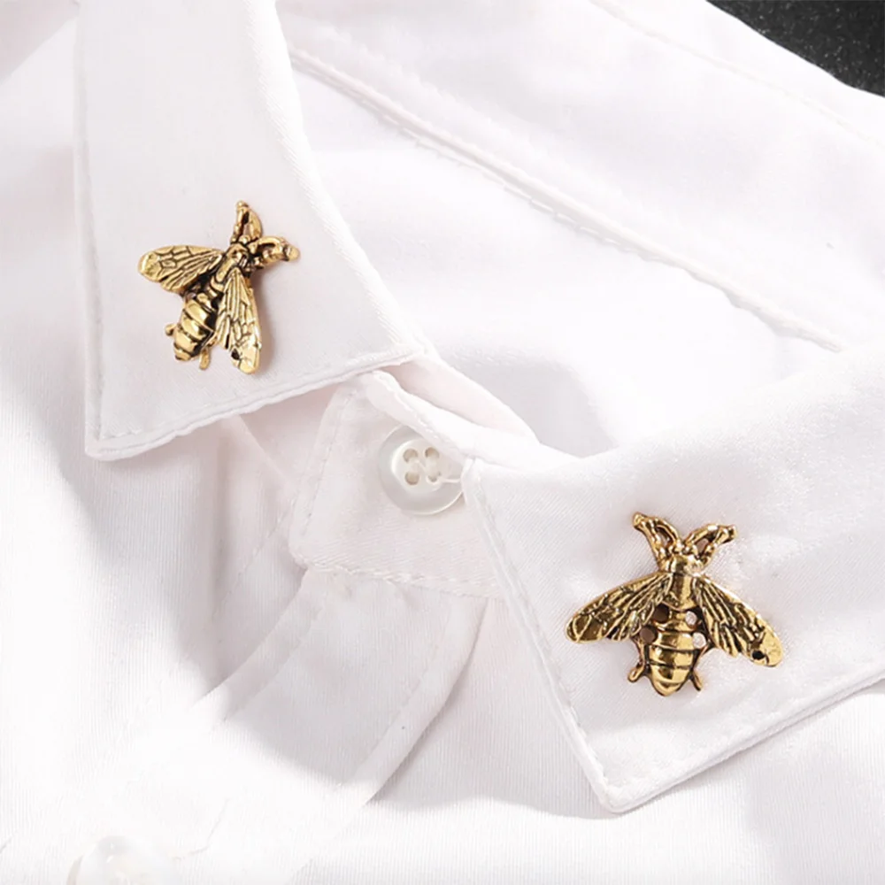 ASLSAW European and American Retro Old Cute Insect Bee Brooch Metal Small Collar Pin Trend Men and Women Suit Accessories