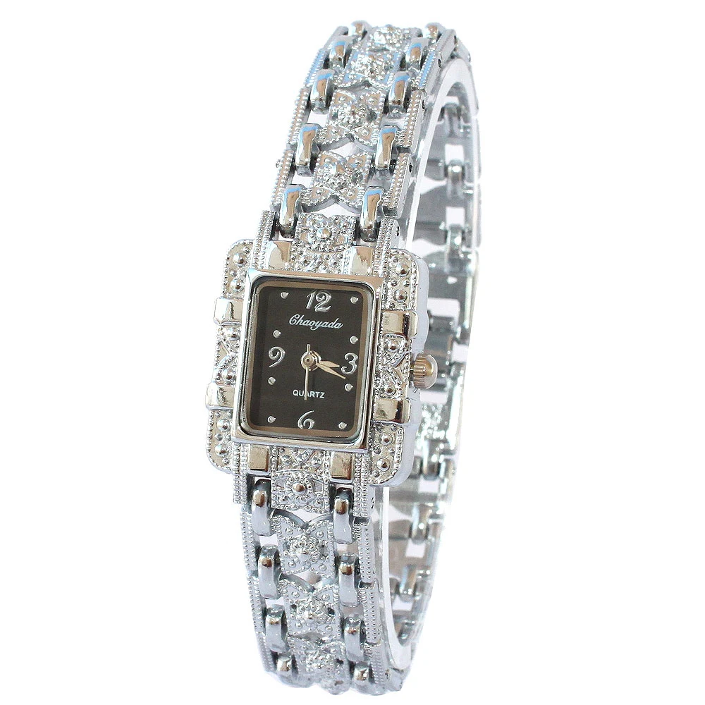 Montre à Quartz pour femmes, cadran rectangulaire, argent, acier inoxydable, cristal, à la mode, grandes relojes, offre spéciale