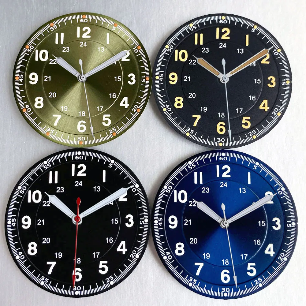 NEW Classics Sterile 33.5mm Pilot Black Watch Dial Part for NH35/36 ETA PT5000 Miyota Mingzhu DG ST2130 Movement Part Hands Set