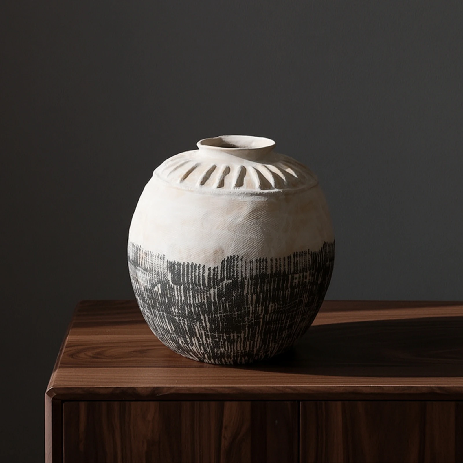 Ceramic Vase with Fluted Shoulder Handmade Ceramic Vase with Narrow Mouth Sculptural Small for Interior Designers