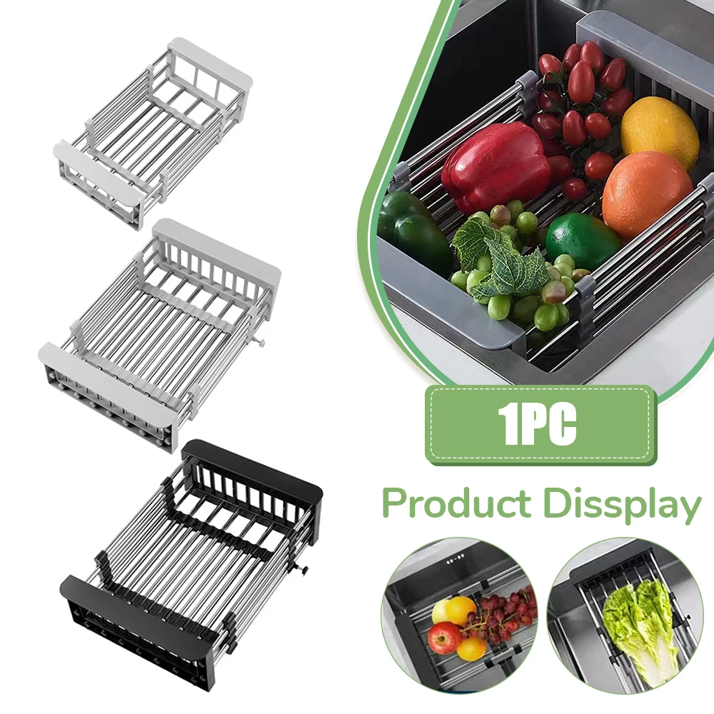 Kitchen Dish Drying Rack Stainless Steel Adjustable Drainer Rack Fruits Vegetable Kitchen Organizer Sink Cleaning Basket Tool