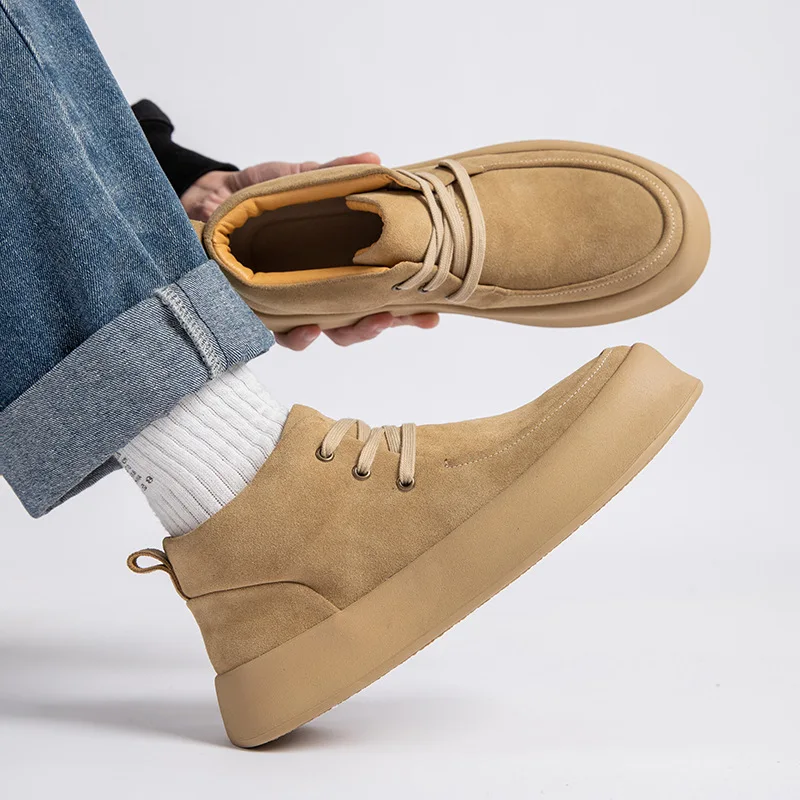 

Autumn New Men Suede Cow Leather Casual Shoes Fashion Flat Skate Shoes Winter Plush Ankle Boots