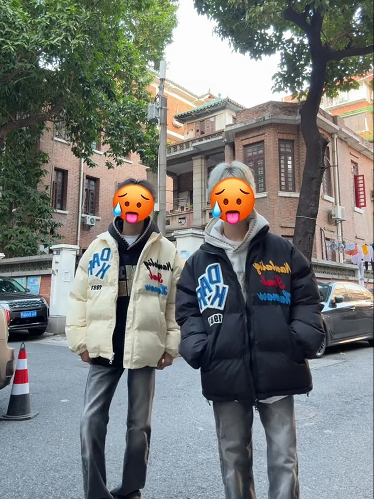 

plus Size Women's Cotton Jaet Thiened Warm Bread Sle Stand Collar Letter Print Winter Outerwear Faionable American Sle