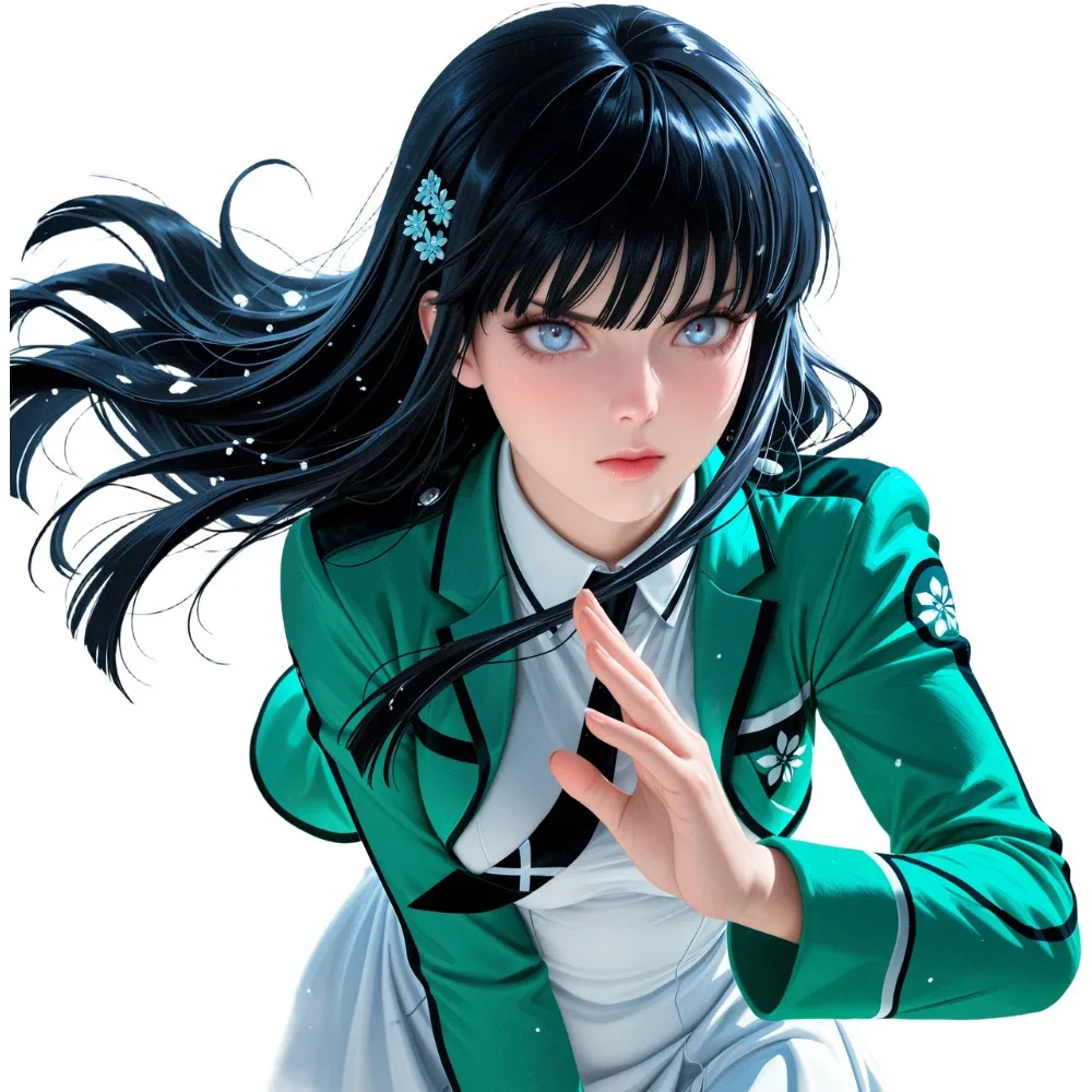2D Flat Black Hair Green Uniform Anime Girl Vinyl Sticker , Waterproof UV Resistant, for Car Helmet Laptop Decor, Holiday Gift