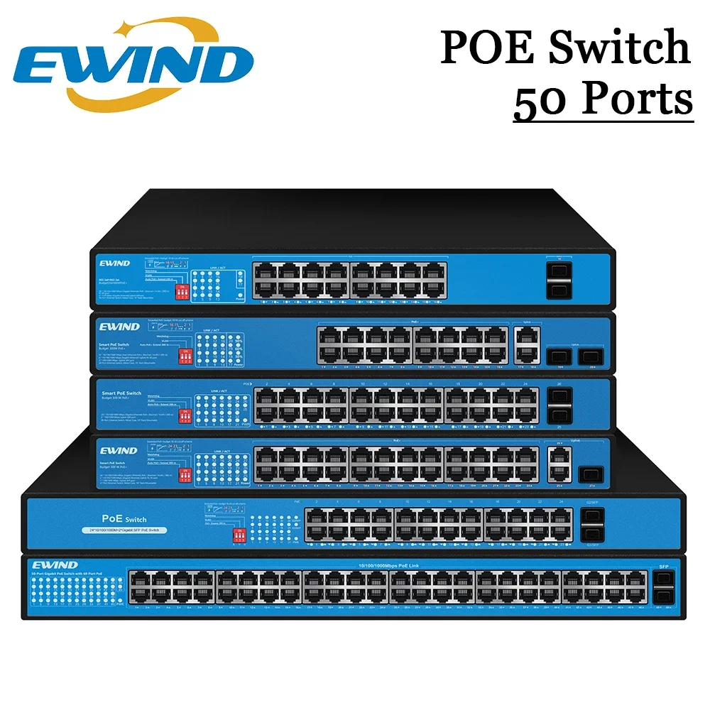 EWIND Gigabit POE Switch 16/48 Ports 10/100/1000Mbps Full Gigabit Ethernet Switch Unmanagement AI Smart Switch outdoor home NVR