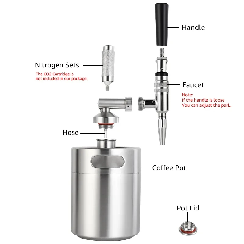 Homebrew 2L Mini Growler Nitro Cold Brew Coffee Maker Kit,304 Stainless Steel Craft Beer Keg Nitrogen Coffee Dispenser Container