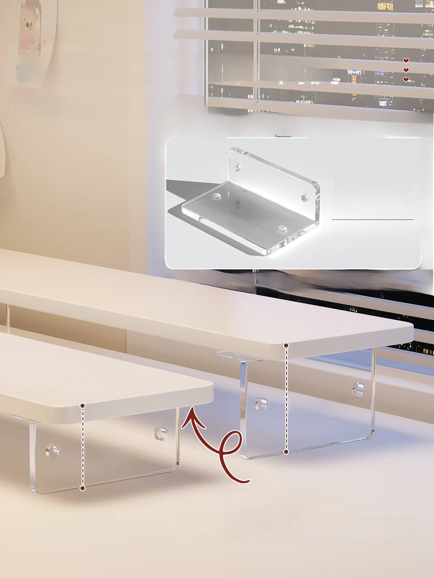 Penyangga Monitor Akrilik, Rak Penyimpanan Desktop, Organizer Meja Kantor, Alas Peninggi Meja, Penyangga Keyboard Akrilik Mengambang