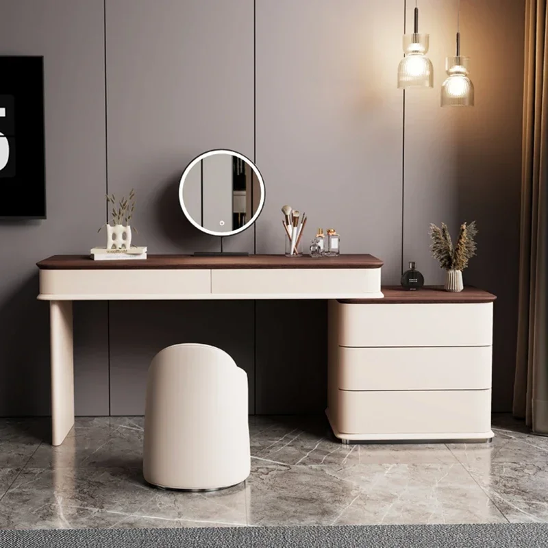 Small Desings Minimal Dresser Storage Led Light Modern Wooden Dressing Table Makeup Mirror Tocador Maquillaje Furniture Bedroom