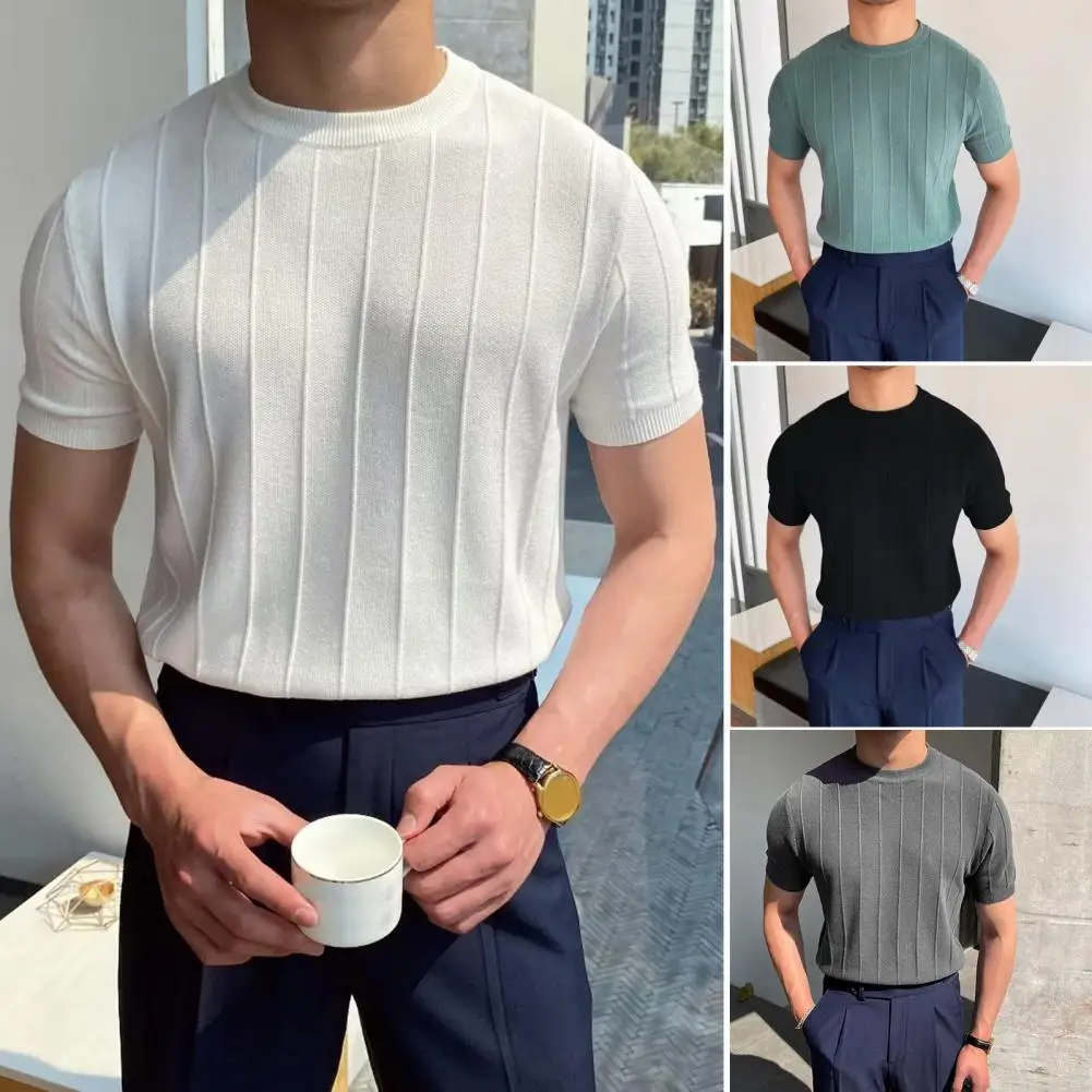 

Men Pullover T-shirt Men Solid Color T-shirt Men's Slim Fit Solid Color Summer T-shirt for Gym Sports Round Neck Short Sleeves