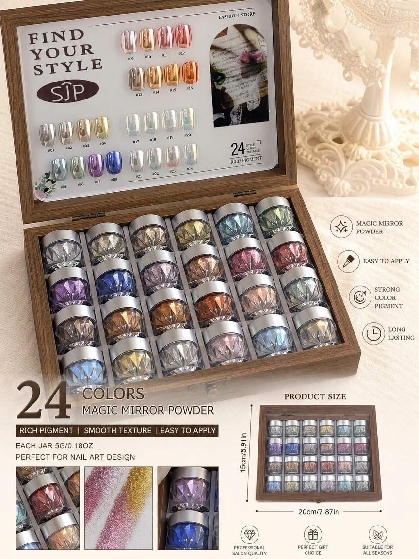 24 color New Aurora Chrome Powder Nai set high-end mirror magic mirror powder set with storage box colorful bright nail art