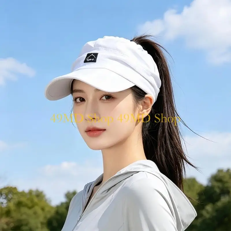 49MD Women's Outdoor Ponytail Sun Hat, Breathable Foldable Nylon Cap with Front Bill and Adjustable Open-Top Design
