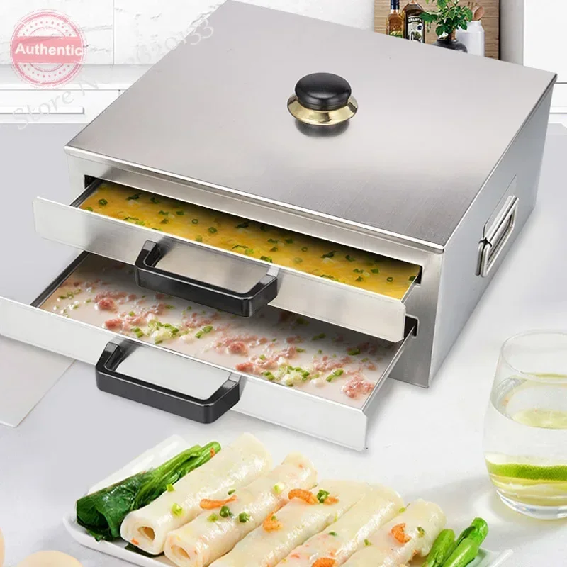 Large Capacity Stainless Steel Rice Roll Steamed Bun Steam Machine, Vermicelli Roll Steaming Furnace Steamer, 1/2 Layer