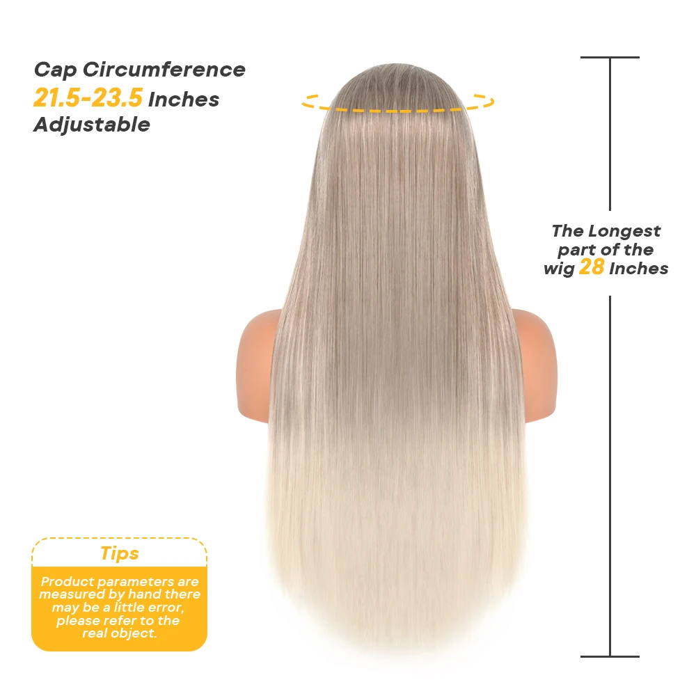 Ombre Blonde Lace Front Wigs Synthetic Silver Straight Light Ash Blonde Lace Front Wigs For Black Women Transparent Cosplay Wigs