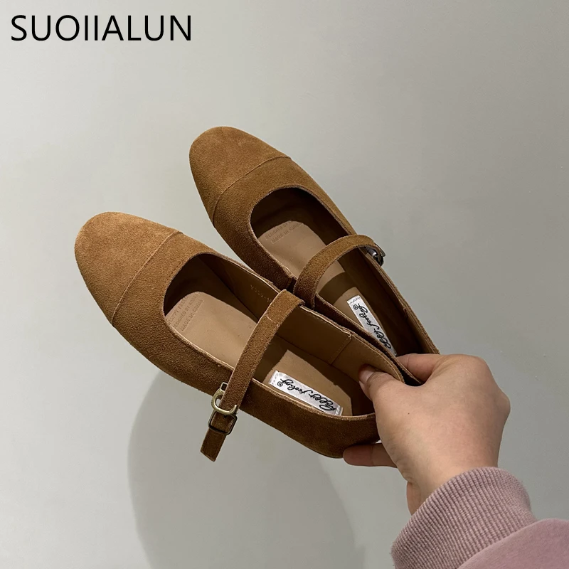 SUOJIALUN 2024 Spring New Women Flat Shoes Fashion Round Toe Ladies Dress Shallow Mary Jane Shoes Soft Flat Heel Ballerinas Shoe