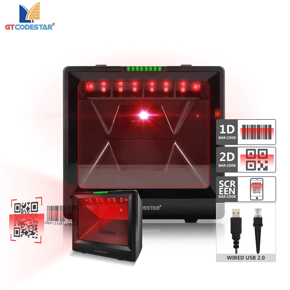 GTCODESTAR 2D Omni Directional Barcode Scanner Embedded Wired Barcode Reader 1D Desktop QR Code Scanning Platform for Inventory