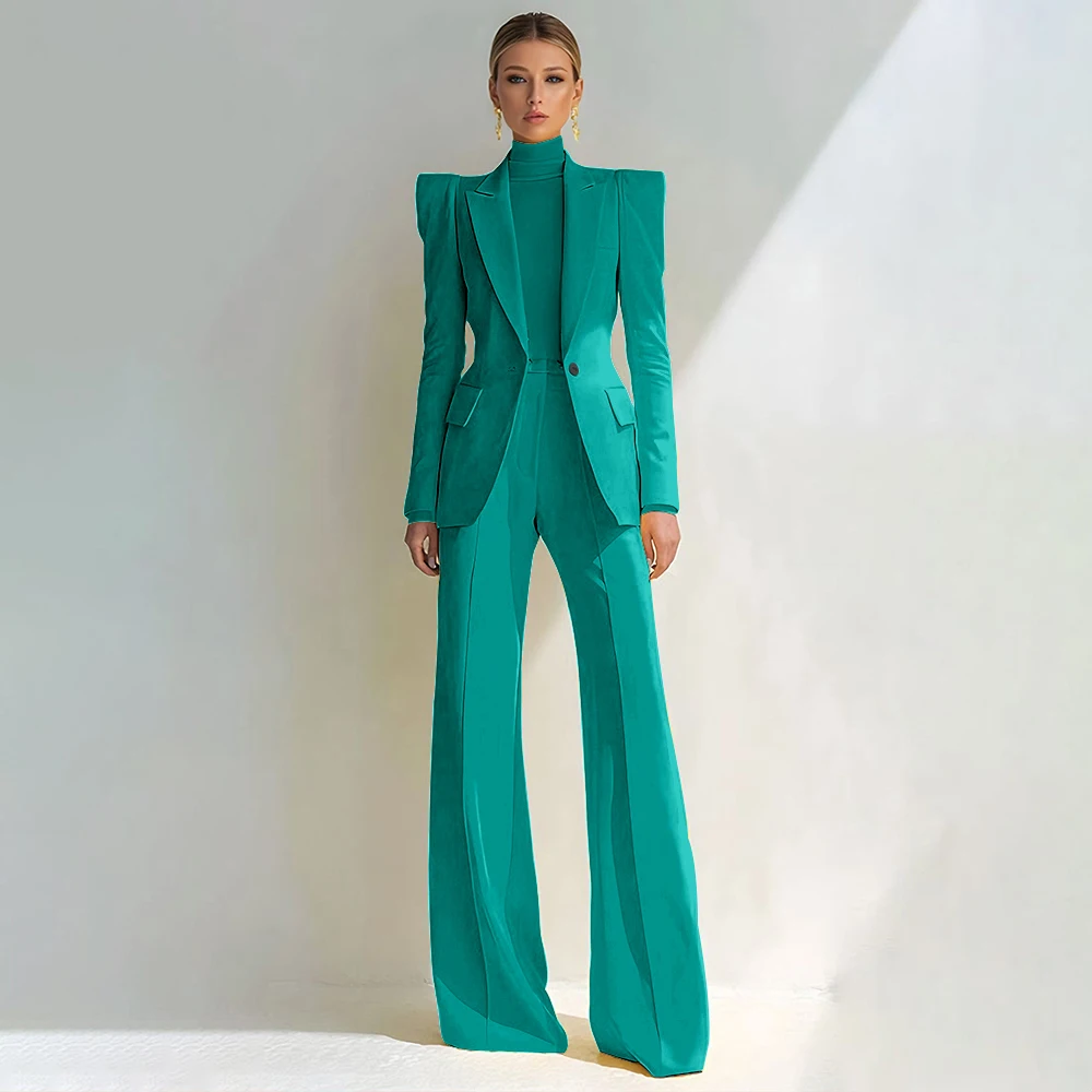 Professionele Dames Rood Pak Piekte Revers Enkele Knop Vrouwelijke Elegante Blazer En Uitlopende Broek 2 Delige Set Formele Kantoorkleding
