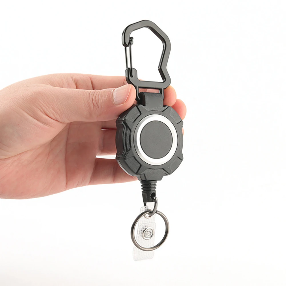 Carabiner Keychain 160*35mm ABS steel Wire Black Badge Reel Compact Exquisite Lightweight Multitool Retractable