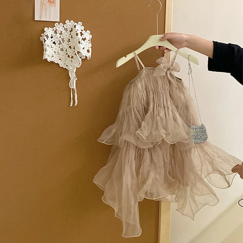 

Girls' Summer New Korean Style Fashionable Butterfly Lace Mesh Strap Dress Fashion and Beautiful Kids Skirt