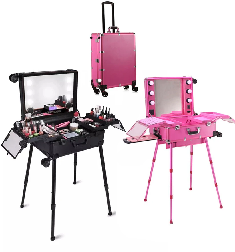 Professional Artist Rolling Makeup Case / Makeup Trolley Travel Cosmetic Case/ Beauty Train Case