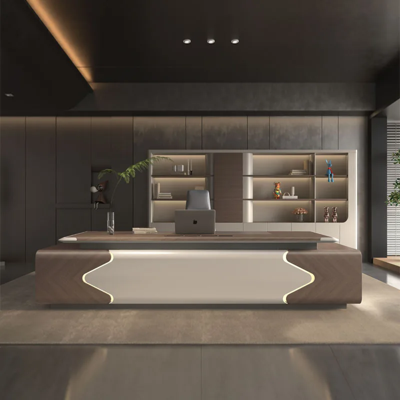 Light Luxury Texture Boss Table Modern Simple Solid Wood Desk Lighting Locker Premium Sense Supervisor Table