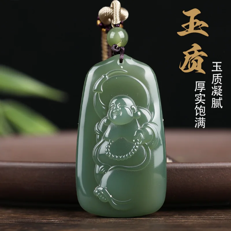 Xinjiang Hetian Jade Maitreya Buddha Pendant for Men and Women Green Jade Buddha Brand Jade Pendant Gifts