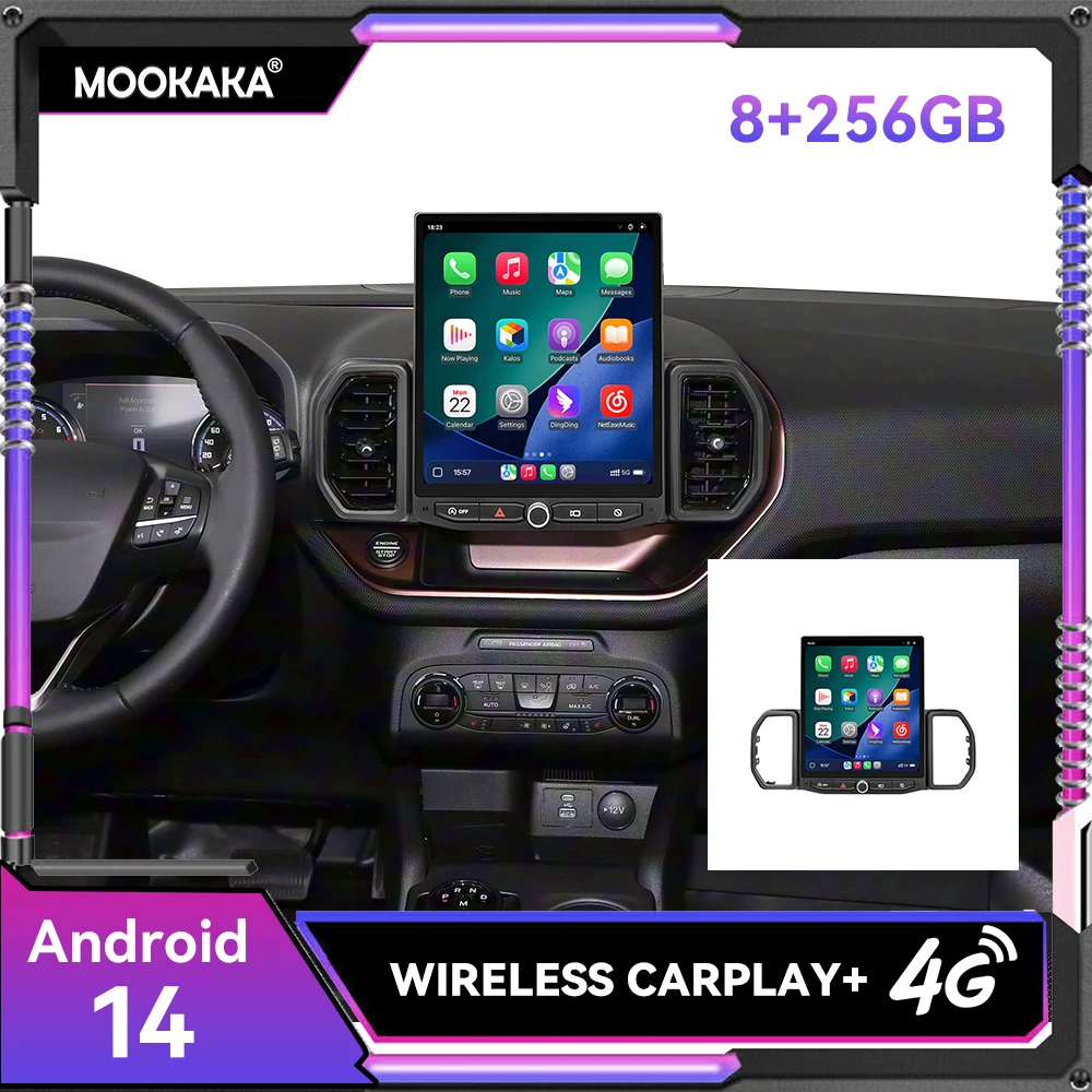 Radio para Auto con Pantalla Tesla de 12.1 Pulgadas, Android 14.0, para Ford Bronco Sport 2021-2025, GPS, Reproductor Multimedia, Unidad Principal HD