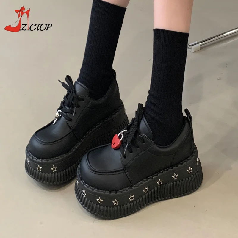 

2025 New Chunky Platform High Heels Women Loafers Mary Jane Shoes Pumps Jk Japanese Lolita Lace Up Comfort Casual Shoes