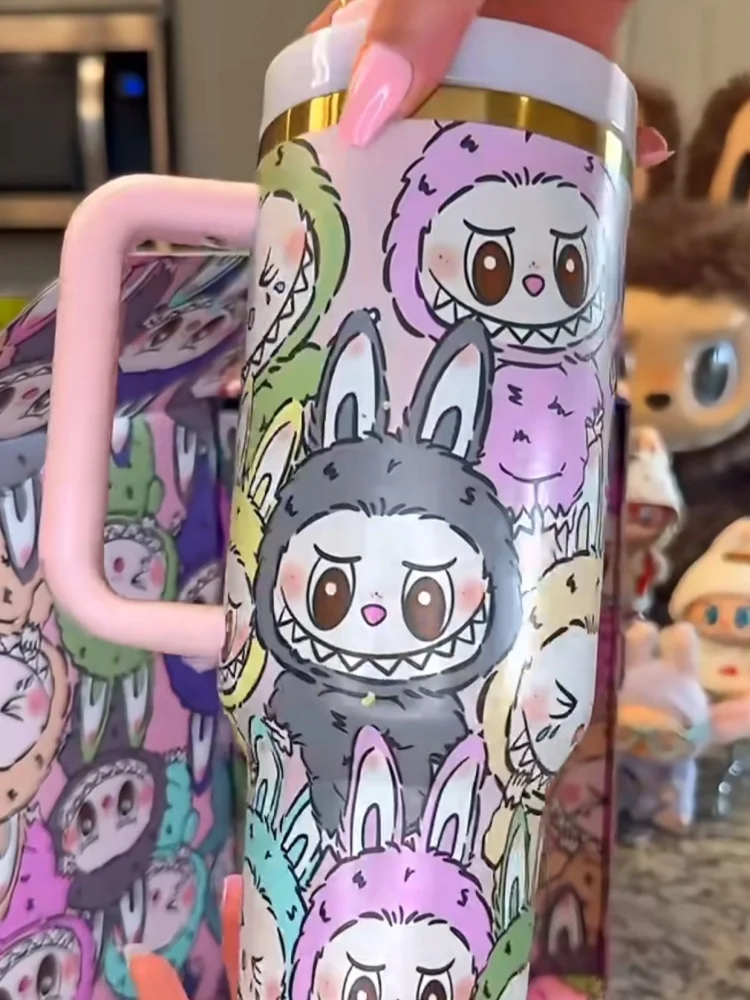 

Labubu 40oz Stainless Steel Cup Car Straw Cup Cartoon Insulated Cup With Straw And Lid Large Capacity Car Cup Girl Gift