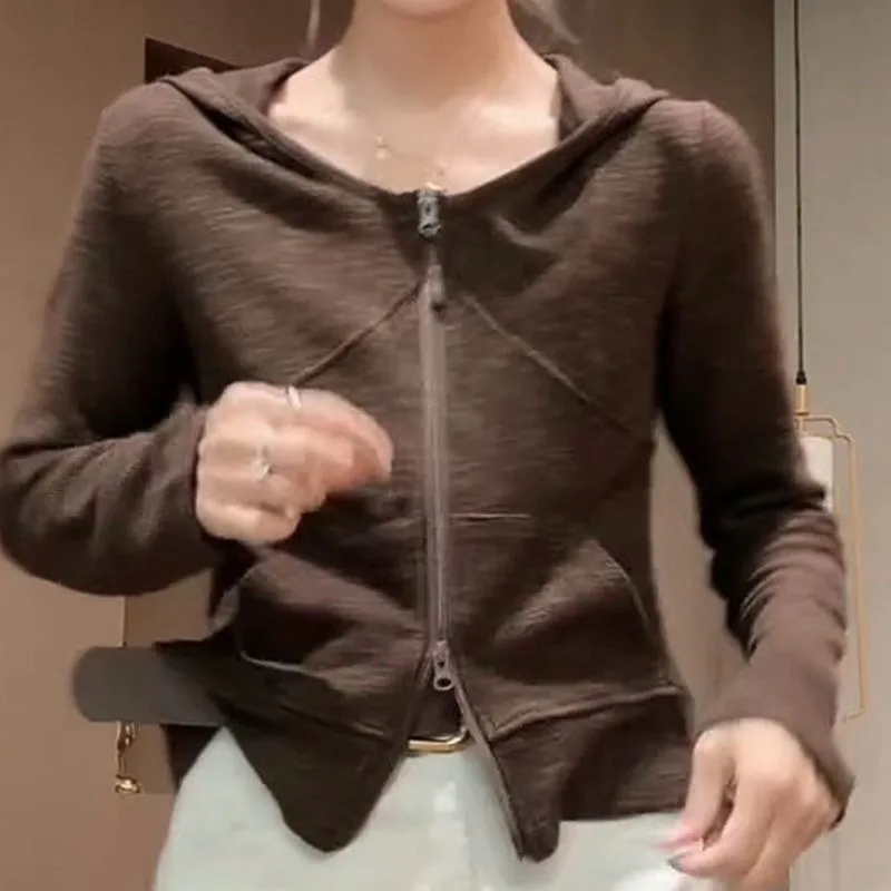 

Осенне-зимний дизайн, толстовка с капюшоном для женщин, модная универсальная молния, темпераментная верхняя одежда для поездок на работу