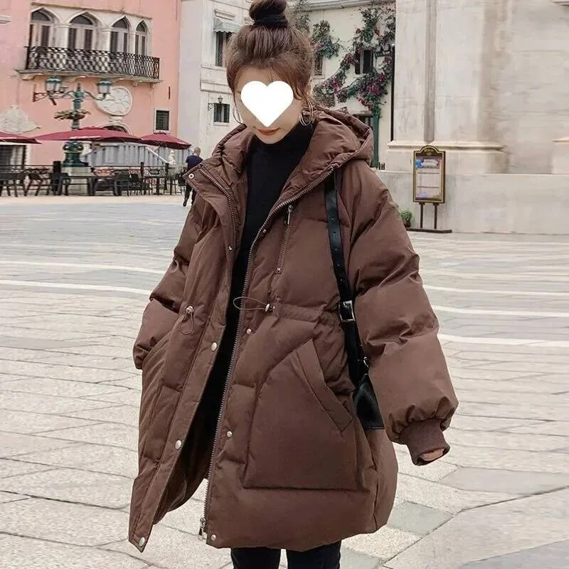 

Caramel Thickened Winter Jacket Women's Long Coat Korean Style Down Cotton Padded Mid-Length Design New Hot Sale Of The