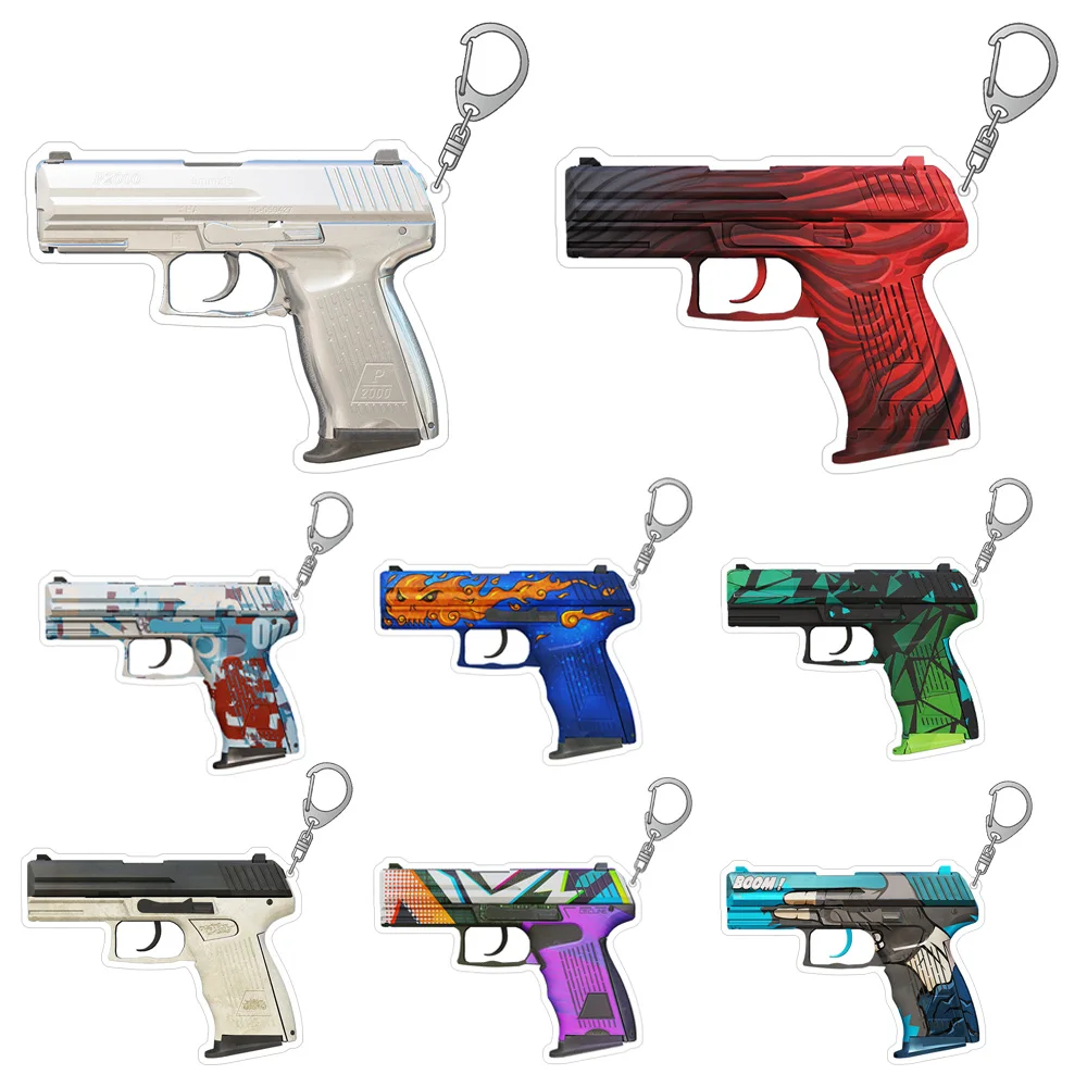 GuoXiao Luo CS2 GO Game weapon pistols P2000 Wicked Sick Silver Acid Etched Dispatch Turf Handgun Skins Acrylic keychain pendant