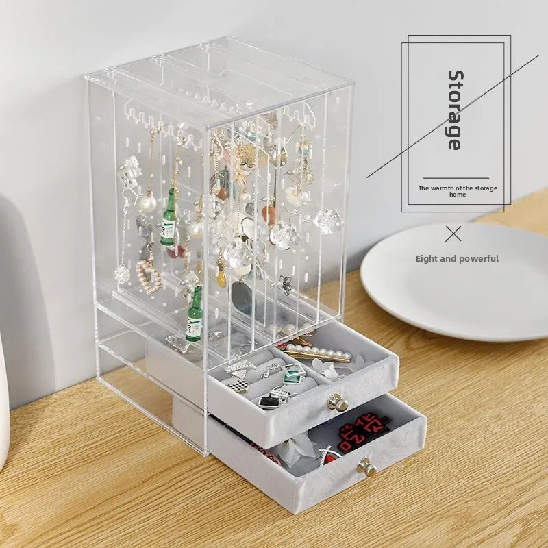 Boîte de rangement de bijoux et boucles d'oreilles en acrylique, support organisateur Transparent en dentelle, porte-cosmétiques anti-poussière, Solution de rangement à domicile