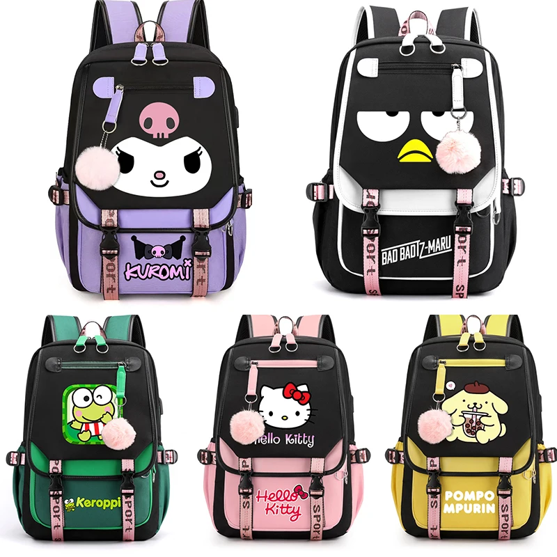 

Kuromi Women Men Travel Bag Mochila Backpacks Teenager USB Charging Laptop Backpack Shoulder Bag Girl Student School Backpack