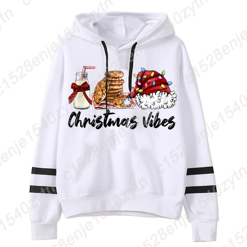 Christmas Light Hat Cookies Christmas Vibes Print Hoodie Hooded Top Women Sweatshirt Long Sleeve Autumn Casual Hooded Sweatshirt