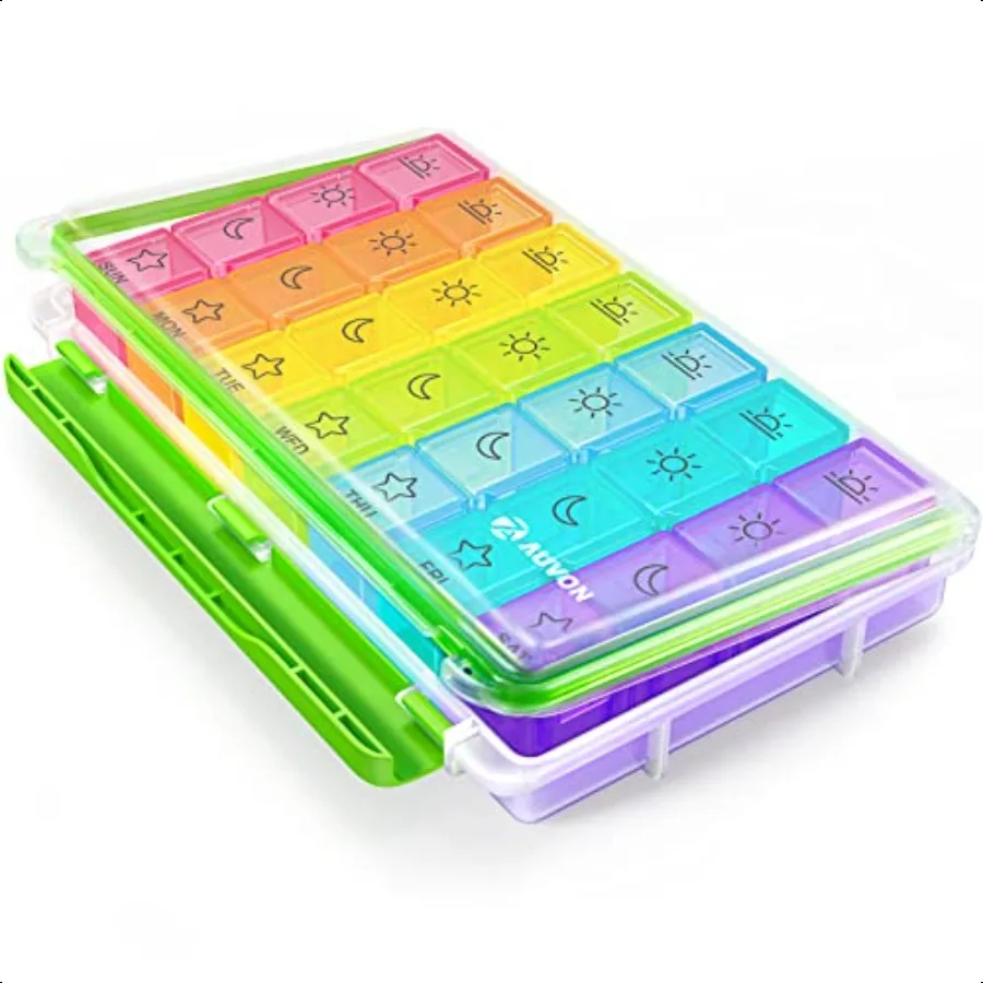 

AUVON iMedassist MoistureProof Weekly Pill Organizer 4 Times a Day Large 7 Day Pill Box Portable for Travel with Removable Indi