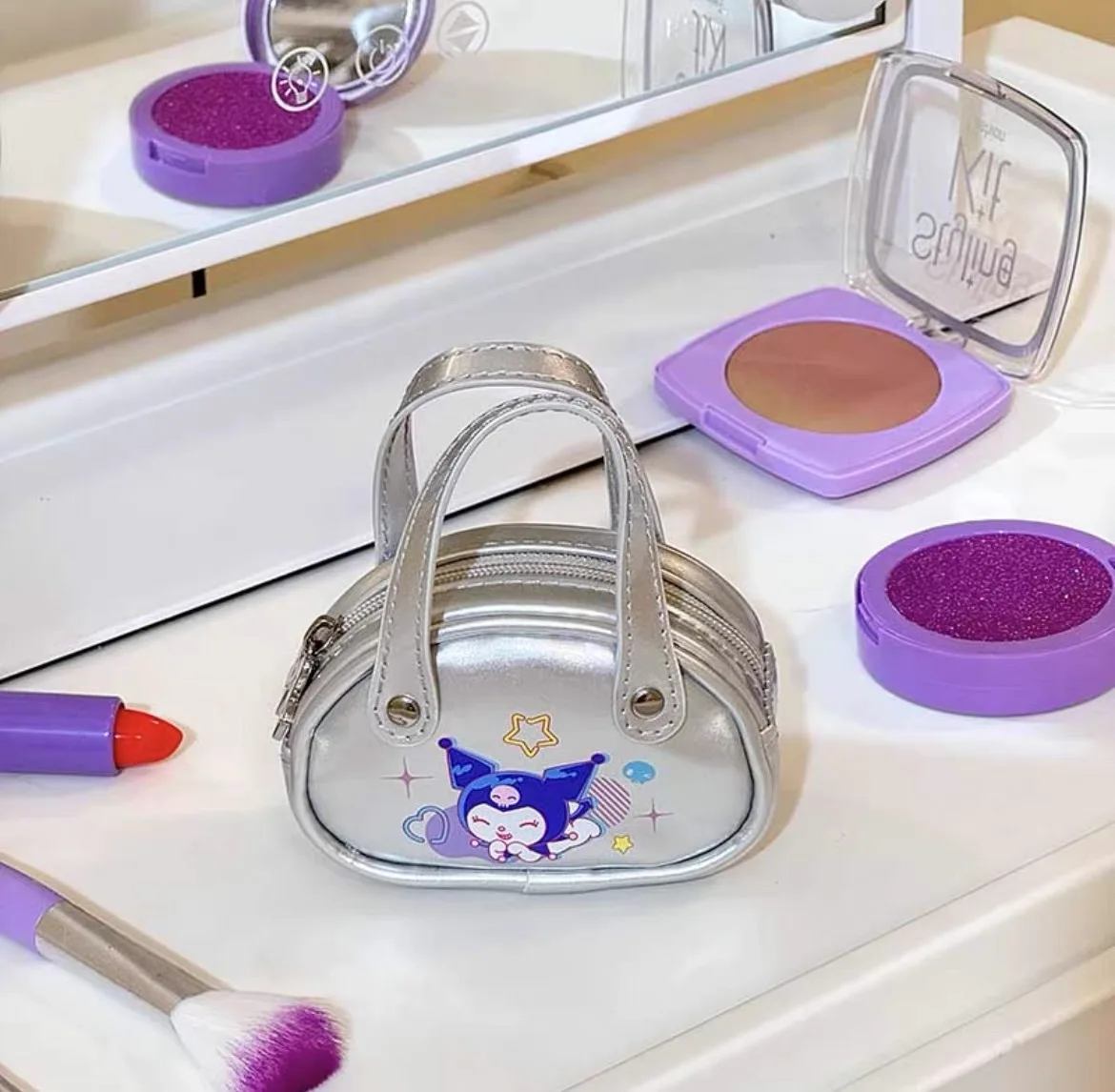 

Sanrio Kuromi Shiny Party Collection Mini Glitter Pouch - Kawaii Cosmetic & Stationery Organizer, Sparkling Gift for Girls