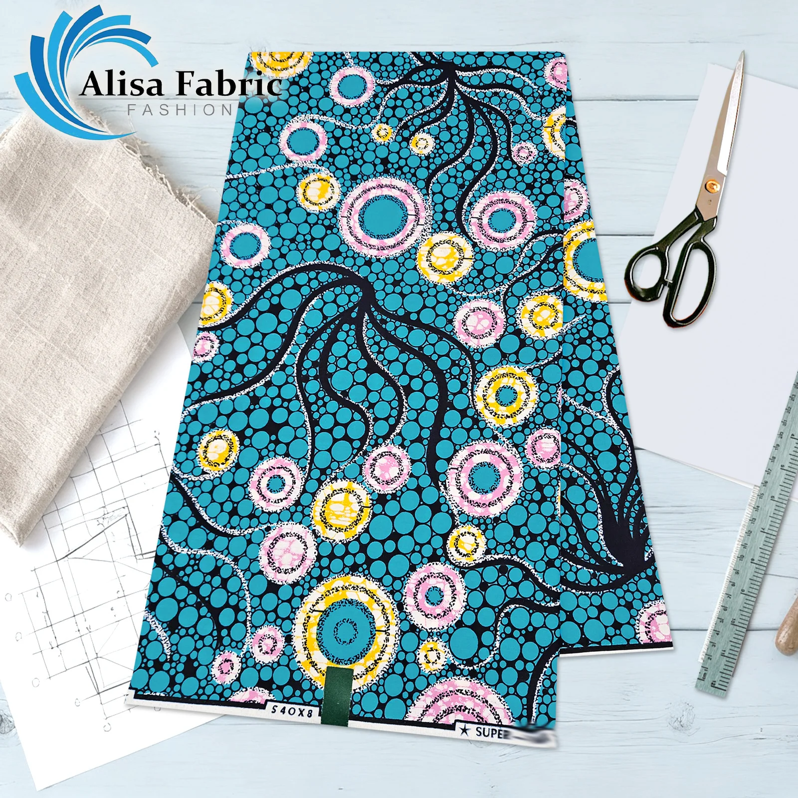 

New arrived super fabric Ankara fabric wax 100% cotton African 6 yards 2025 Nigerian for home decoration, Peacock Blue