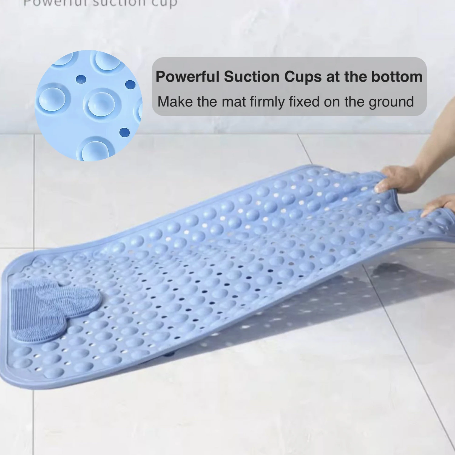 1 قطعة بولي كلوريد الفينيل عدم الانزلاق دش حصيرة مع شفط الكؤوس و ثقوب الصرف ، تدليك دش البساط الحمام حصيرة حوض الاستحمام حصيرة سجاد الحمام ، 15.7x27.5in #4