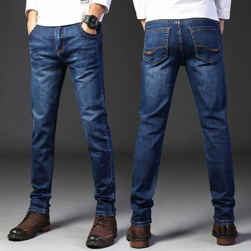 Nuevos pantalones ligeros de lujo elásticos ajustados para hombre, cómodos y suaves pantalones vaqueros informales rectos a la moda de negocios, ropa de marca masculina