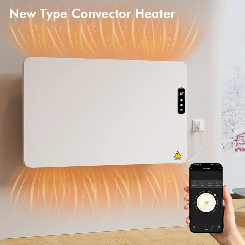 Wall-Mounted Electric Heater, Wi-Fi Smart Temperature Control, Energy-Efficient Home Appliance, Real-Time Temperature Display