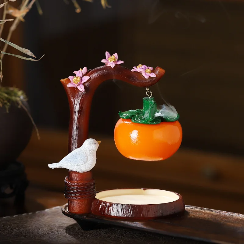 Persimmon-themed Chinese-style incense burner, a creative hanging ornament featuring persimmons and auspicious clouds, perfect f