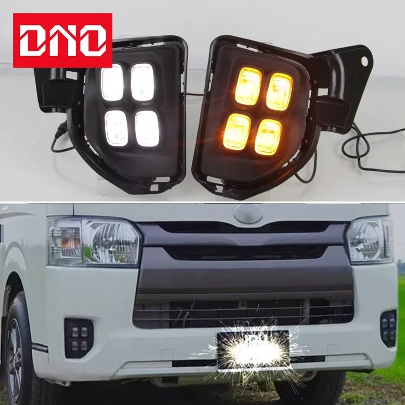 Car LED DRL 12V Daylights For Toyota Hiace 2014 - 2018 Yellow Turn Signal Daytime Running Headlamps Auto Driving Lamp Foglamps view 6
