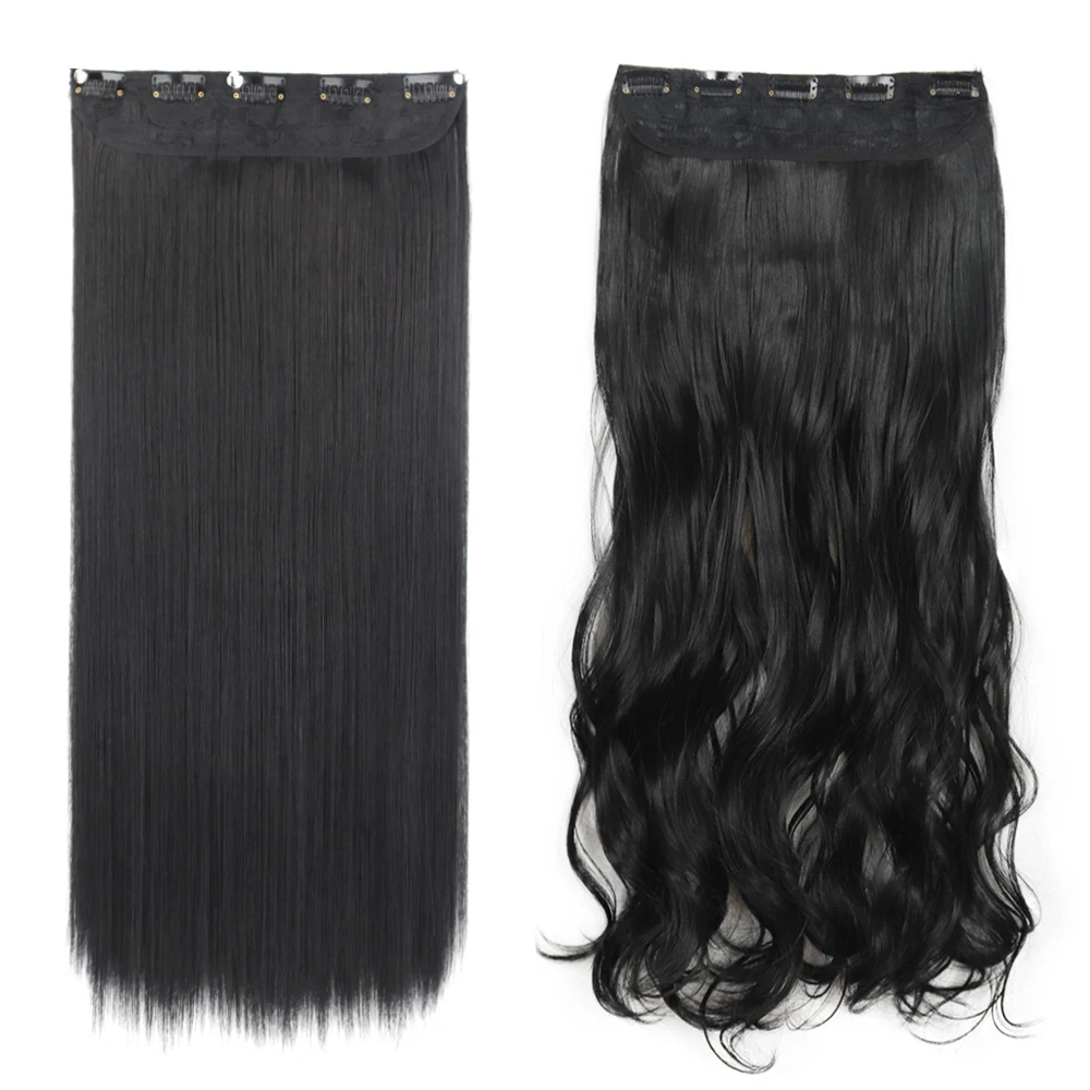 Synthetic Long Wavy 5 Clips Hair Extensions 22Inch Clip On Hair Extensions High Tempreture Fake Hair For Women Hairstyle