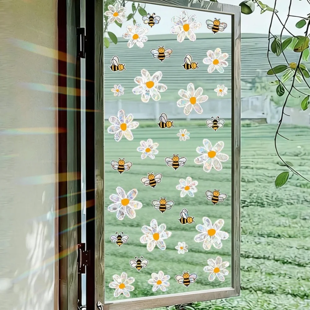 Spring Bee Animal Flower Window Cling Static Decal PVC Rainbow Design for Glass Mirror Smooth Surfaces 20x30 cm 4 pcs