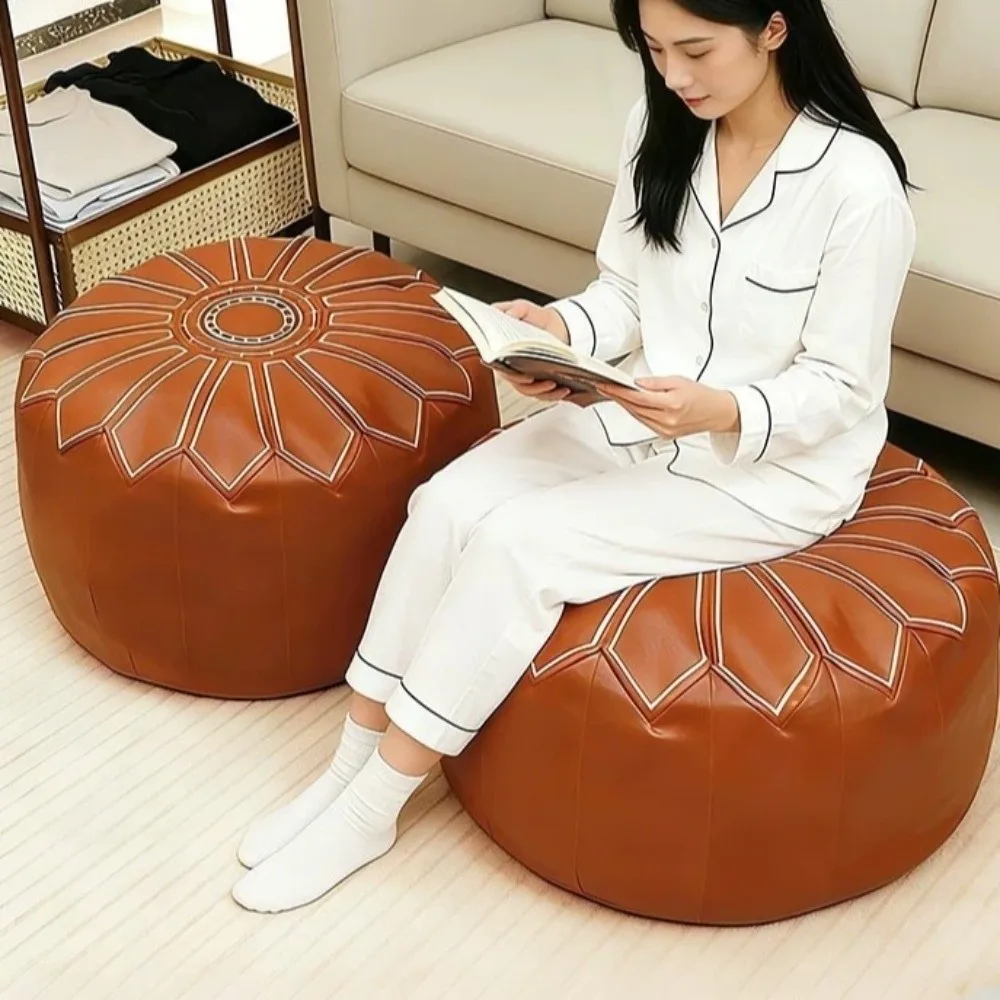 Round Seat Cushion Cover Large Capacity Embroidery Sofa Stool Cover Waterproof Unstuffed Storage Leg Bench Living Room Use