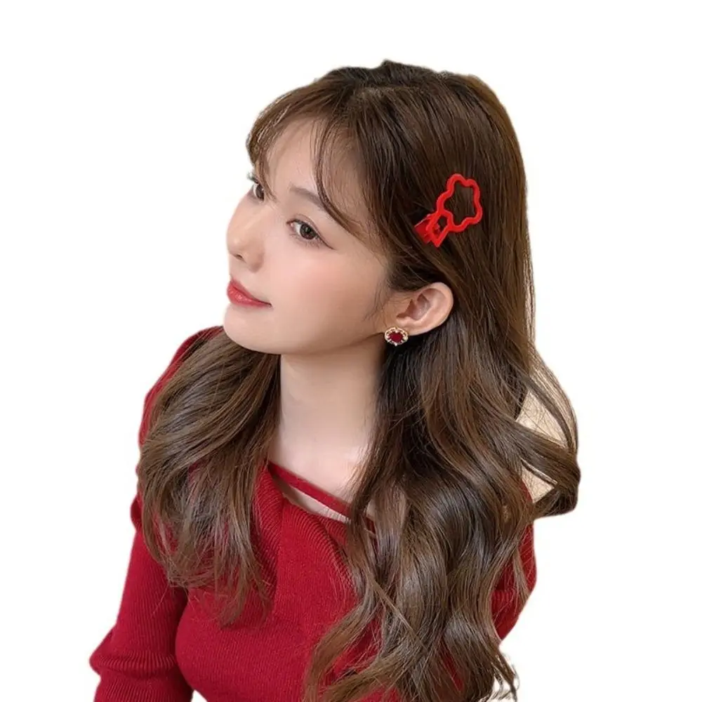 New Year Headwear New Year's Red Hair Clip Red Chinese Style Red Rhinestone Hairpin Fresh and Sweet Headdress